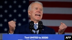 El ex vicepresidente y precandidato demócrata a la Casa Blanca para las elecciones de noviembre, Joe Biden, en su discurso tras la victoria de Carolina del Sur (Foto: Jim Watson/AFP).