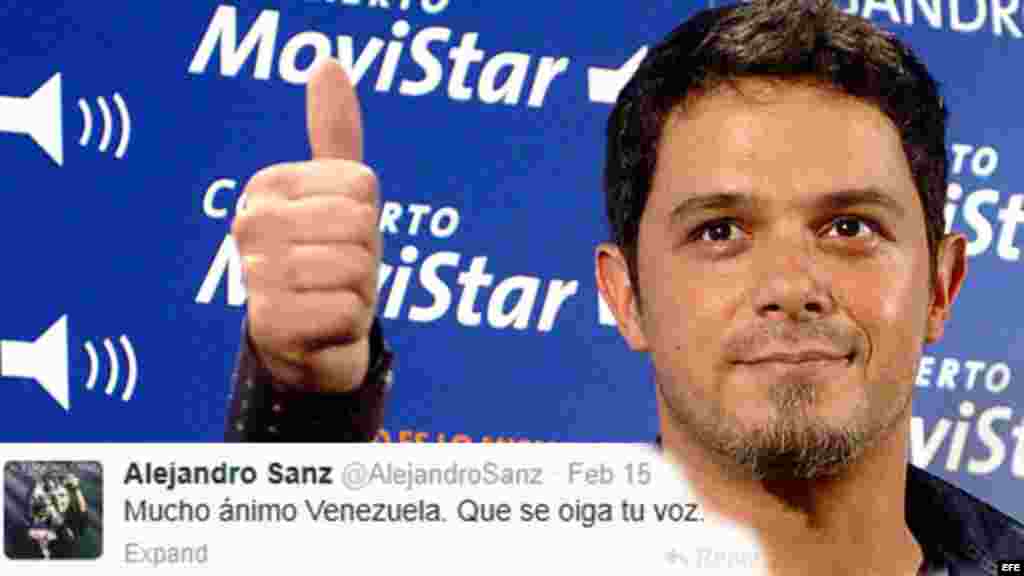 Otro cantante que manifestó su apoyo a los venezolanos es el español Alejandro Sanz. A través de su cuenta de Twitter expresó: &quot;Mucho ánimo Venezuela. Que se oiga tu voz.&quot;.