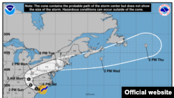 Cono de trayectoria pronosticada de Florence a las 8.00PM del sábado 9-15-2018