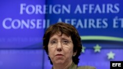 La responsable de Política Exterior de la Unión Europea (UE), Catherine Ashton, ofrece rueda de prensa. 